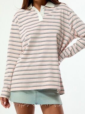 adidas Striped Long Sleeve Oversized Polo Shirt